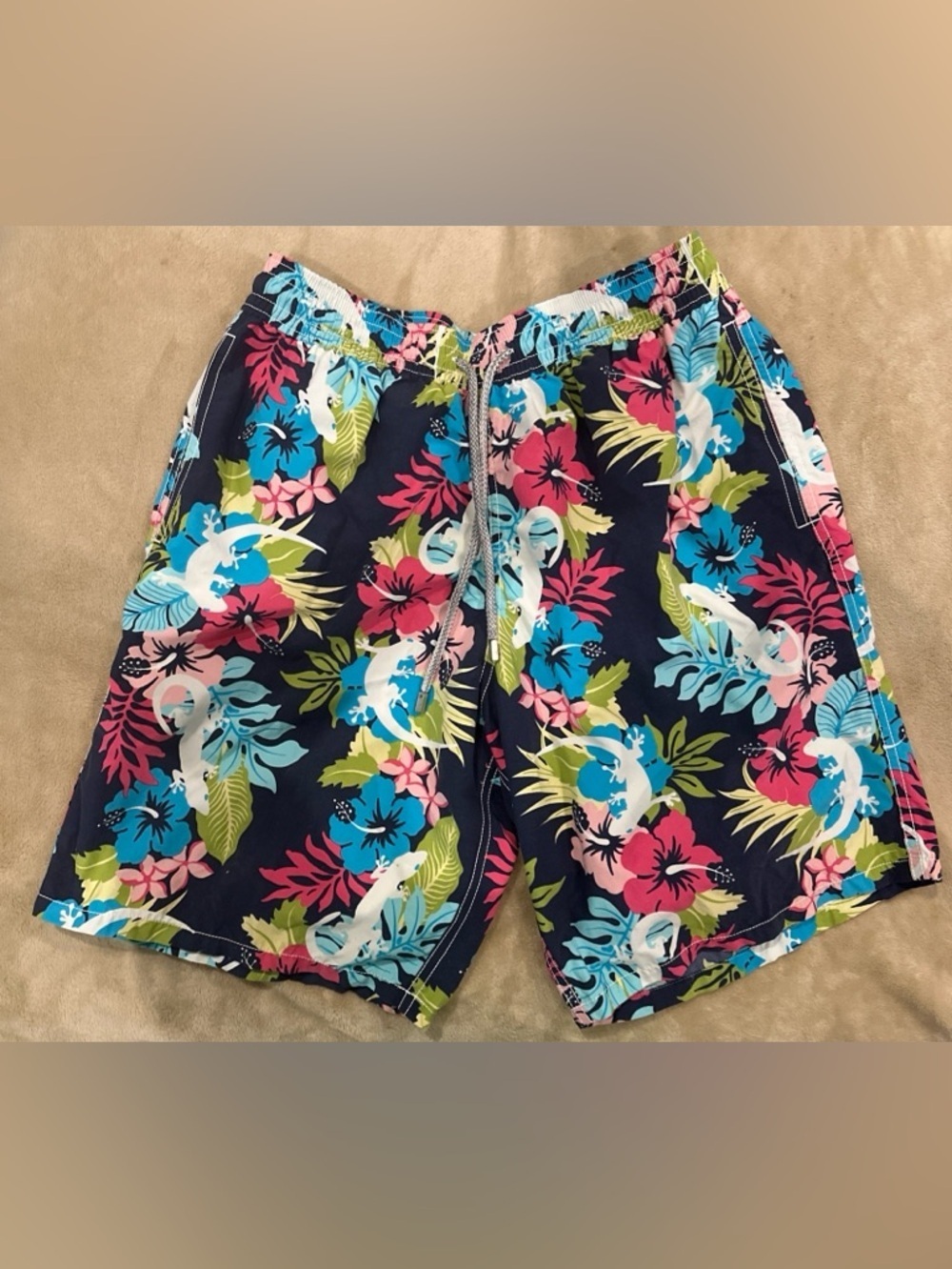 Vilebrequin MOOREA Swim Trunks Tropical Hawaiian Floral Gecko Print Men’s XL